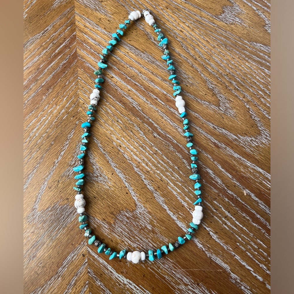 Real Turquoise, Marble, And Silver Necklace
